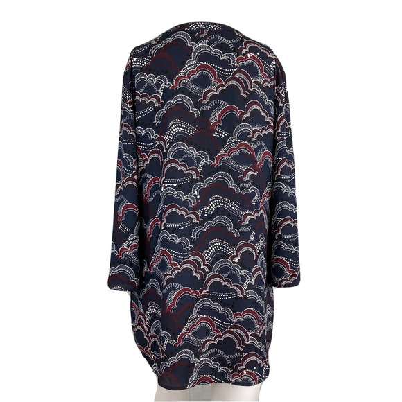 Express Shirt Womens Sz M Navy Blue Red Cloud Print Long Sleeve Tunic Top - Picture 7 of 7